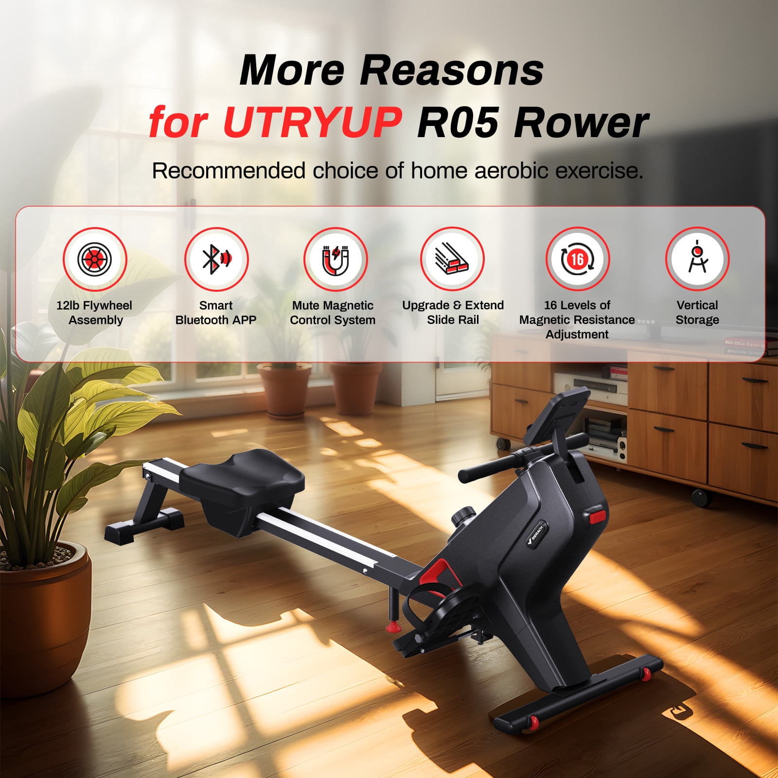 MERACH Magnetic Rowing Machines 350lbs Weight Capacity, Indoor Foldable with 16 Levels Resistance for Home Workout