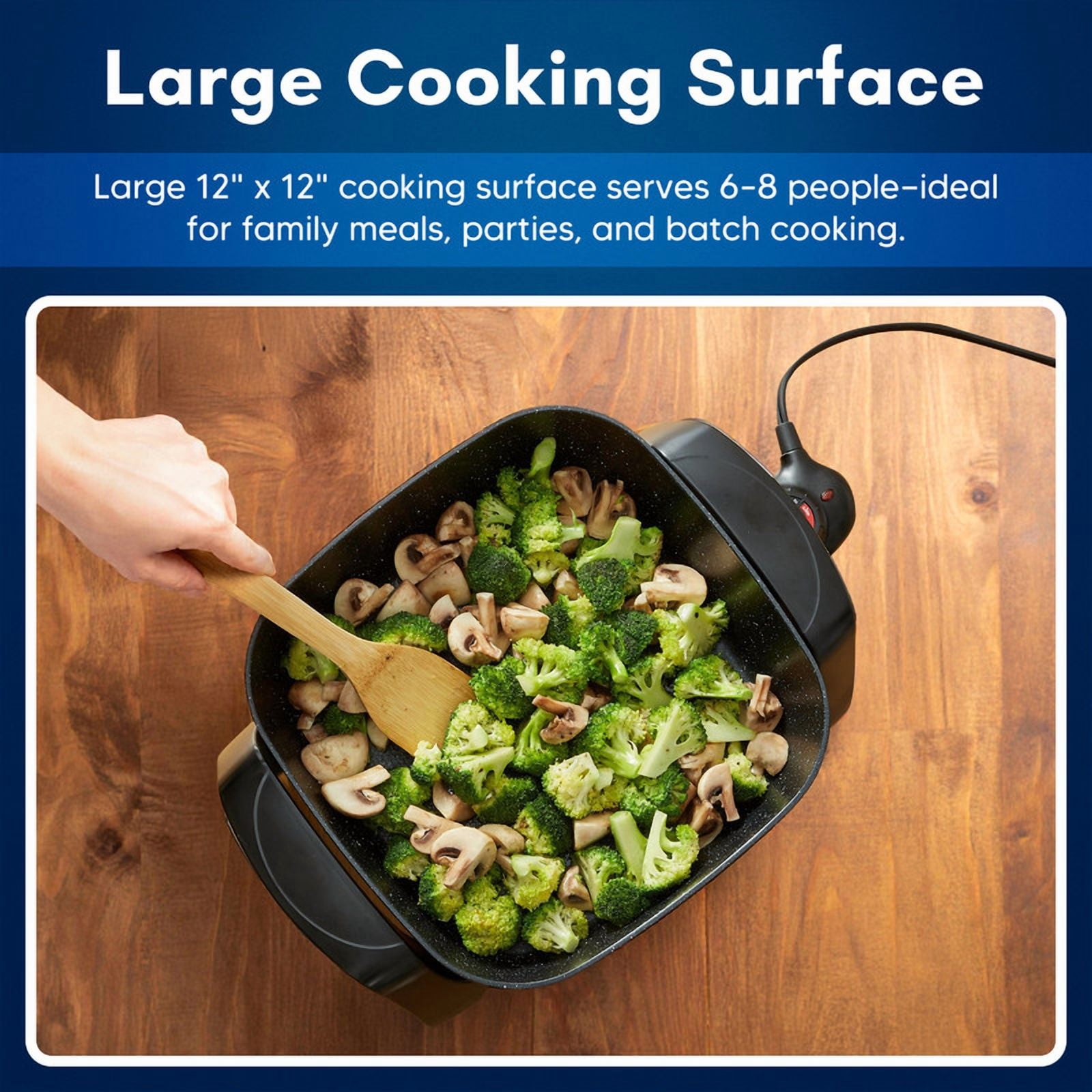 Elite Cuisine EG6521 12” Extra Depth 3" Electric Skillet with Glass Lid