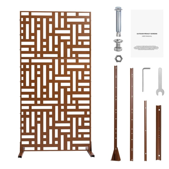 Dranite Exterior Metal Privacy Fence, 47" W x 76" H Brown Privacy Screen for Patio, Backyard and Balcony - Weather-Resistant Decorative Outdoor Panel