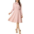 thumbnail image 2 of INSPIRE CHIC Women's Tie Neck Dresses Chiffon Long Sleeve Belted Vintage Floral Dress XL Pinks, 2 of 6