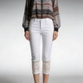 thumbnail image 2 of QURATI Women's Light Wash Denim with Lace Cuffs | Slim Fit Cropped Jeans Womens Bottoms White XL, 2 of 7