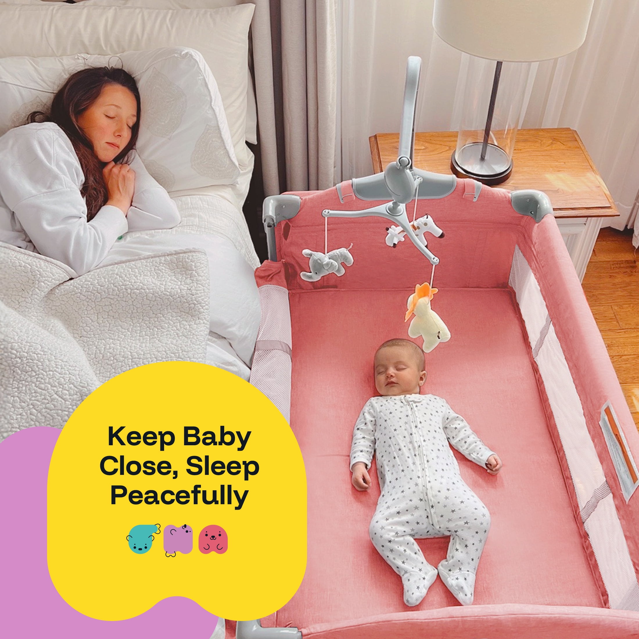 HARPPA 5 in 1 Baby Playard with Bassinet & Changing Table for Newborn, Pink