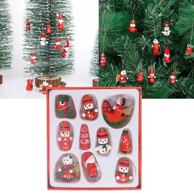 Christmas Wooden Mini Santa Snowman Pendant Desktop Small Christmas Tree Decorative Accessories Props