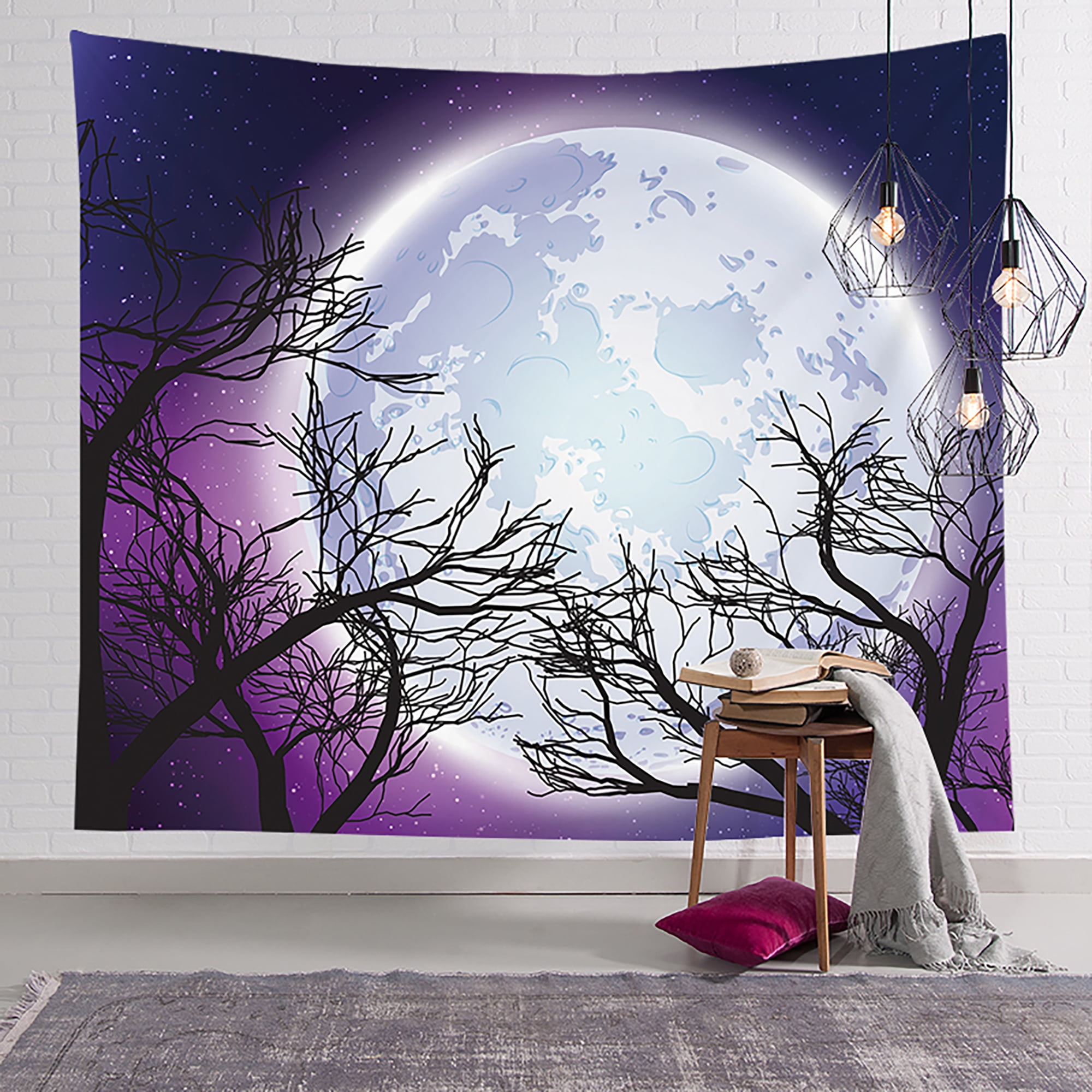 CUH Feather Moon Landscape Wall Tapestry Art Poster for Dorm Room Wall Hanging Blanket Home Decor
