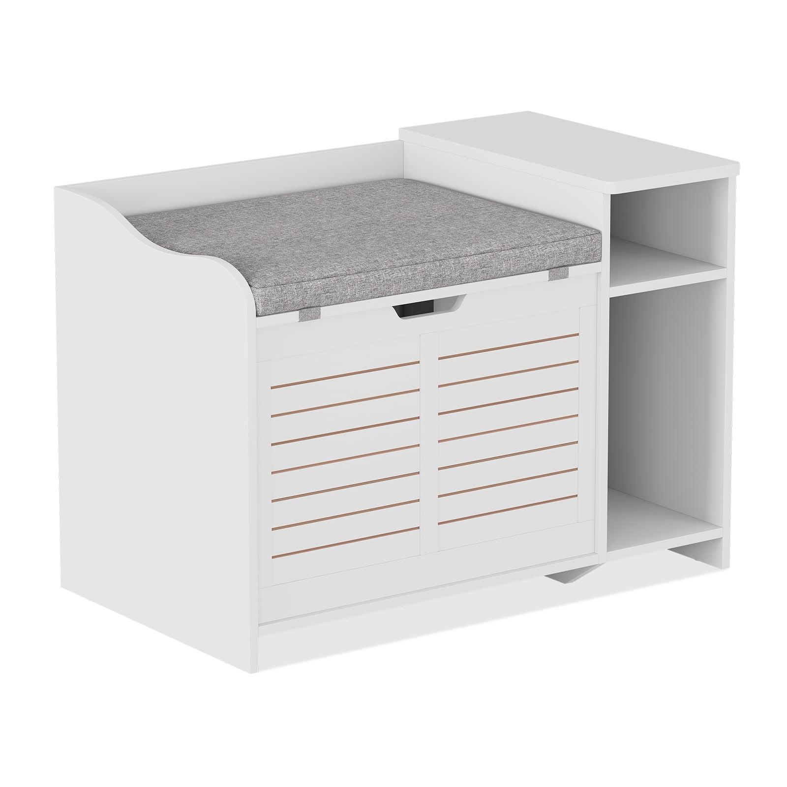 BouPower Cat Litter Box Enclosure Hidden Wood Nightstand Furniture for Indoor Cats Flip Top Washroom Crate with Cushion Easy Assembly Modern Pet House for Bedroom Hallway