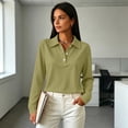 thumbnail image 5 of Long Sleeve Polo Shirts for Women Golf Shirt Button-Down Collar Work Blouse Side Slits Casual Tops Army Green L 1 Pcs, 5 of 5