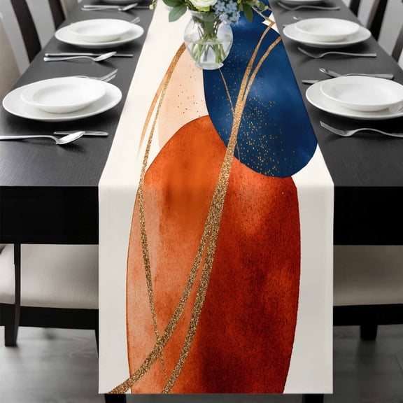 Navy Blue Burnt Orange Table Runner 72 Inches Long, Geometric Modern Boho Art Kitchen Coffee Dining Table Decoration for Home Party Birthday Wedding Home Decor 18x72 Inches