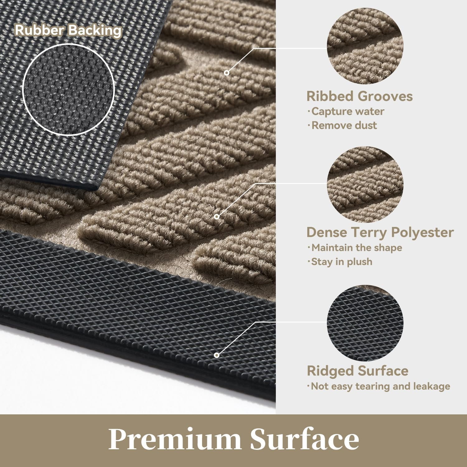 SIXHOME Outdoor Mat 17"x30" Non Slip Front Door Mat Outside Absorbent Rubber Welcome Mat Low Profile Dirt Trapper Indoor Outdoor Doormat Boho Geometric Door Mat Outside Thick Entryway Rug Beige