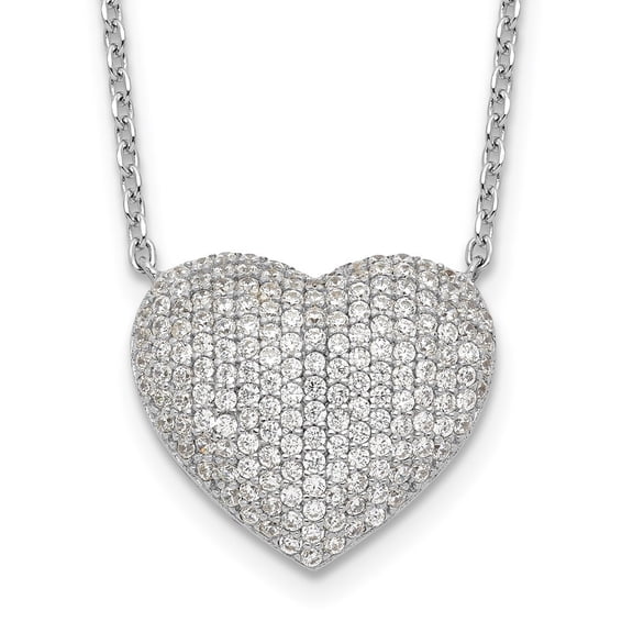 Diamond2Deal 925 Sterling Silver Rhodium-plated Pave Cubic Zirconia Heart Necklace for Women 18"