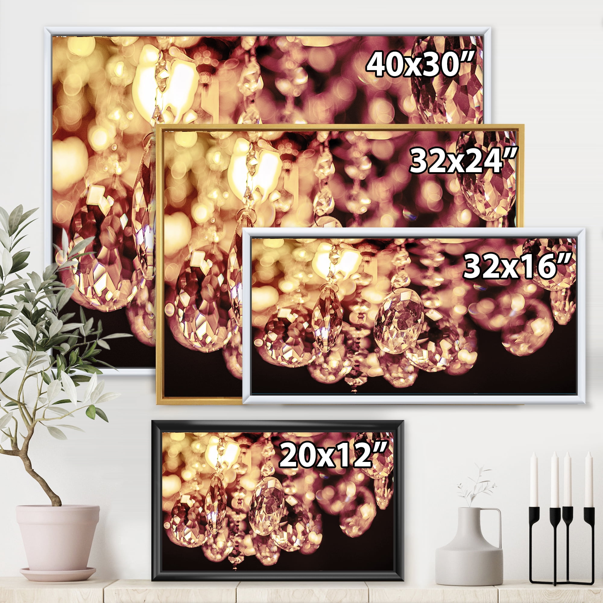 Designart 'Chandelier With Chrystak Hanging' Modern Framed Canvas Wall Art Print