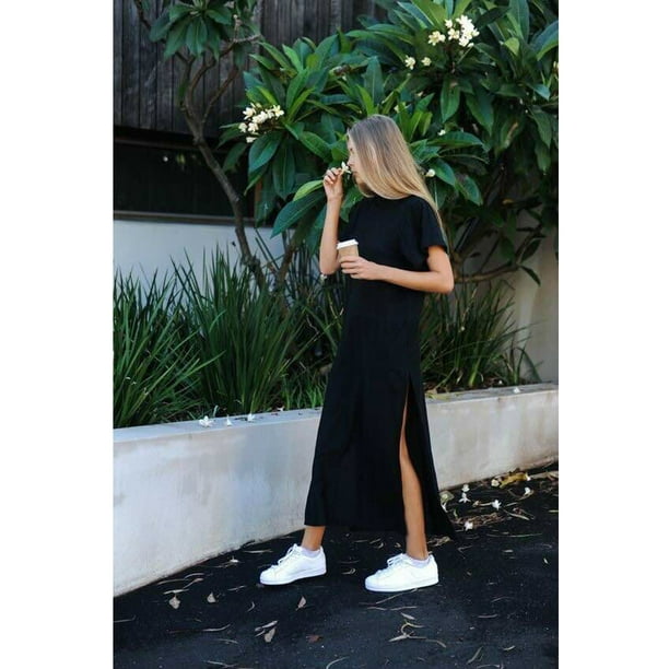 Women s T Shirt Dress Sexy Party Vintage Casual Cotton Split Black