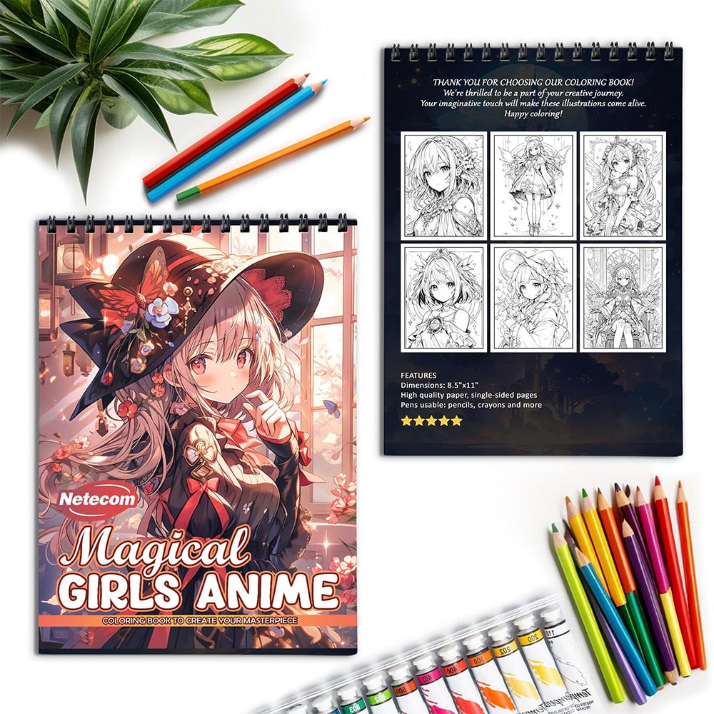 Netecom Magical Girls Anime Coloring Book for Adults, Spiral Bound, Soft Cover