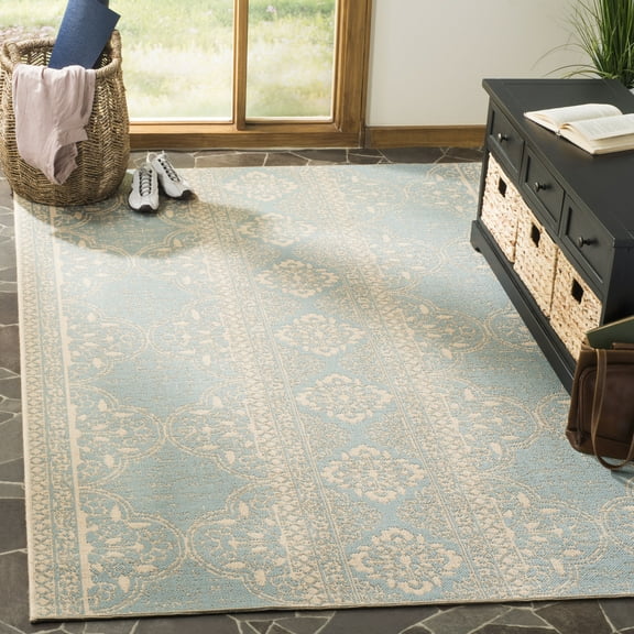 SAFAVIEH Linden Malandra Floral Area Rug, Cream/Aqua, 6'7" x 6'7" Square
