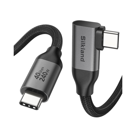 Right Angle USB 4 Cable for Thunderbolt 4 [3.3FT/1M], 40Gbps Data Sync, 8K/5K@60Hz, 240W Fast Charging, 90 Degree USB C Thunderbolt Cable, Compatible for MacBook, iPhone 17, iPad, SSD, Dock