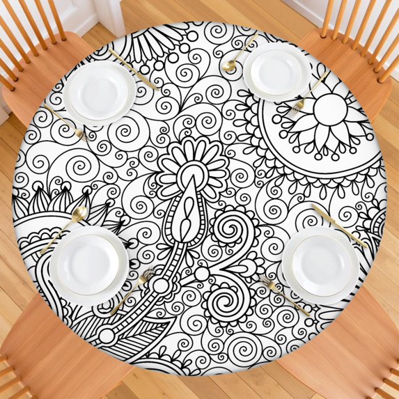 44 Inch Round Tablecloth Waterproof Oxford Fabric with Elastic Edge, Paisley Design, Perfect for Patio Dining or Indoor Use