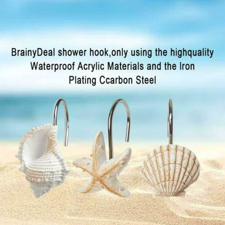 12-Pack Of Beach-Themed Shower Curtain Stainless Steel Hooks