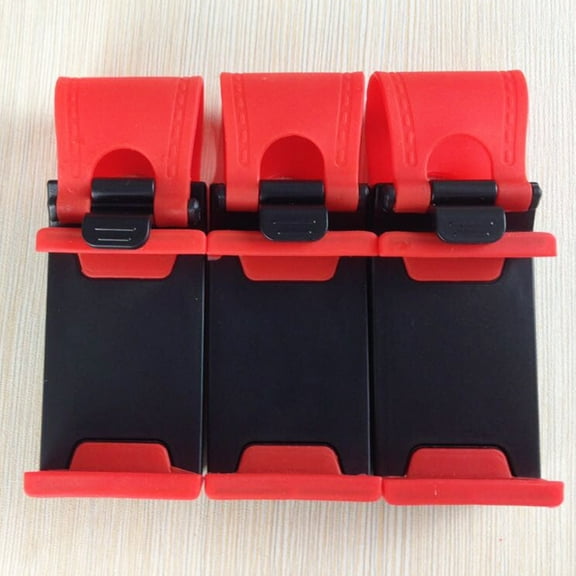 LABRIMP 3pcs Portable Adjustable Hands free Car Steering Wheel Phone Mount Holder with Multi functional Clip Socket for Car Red