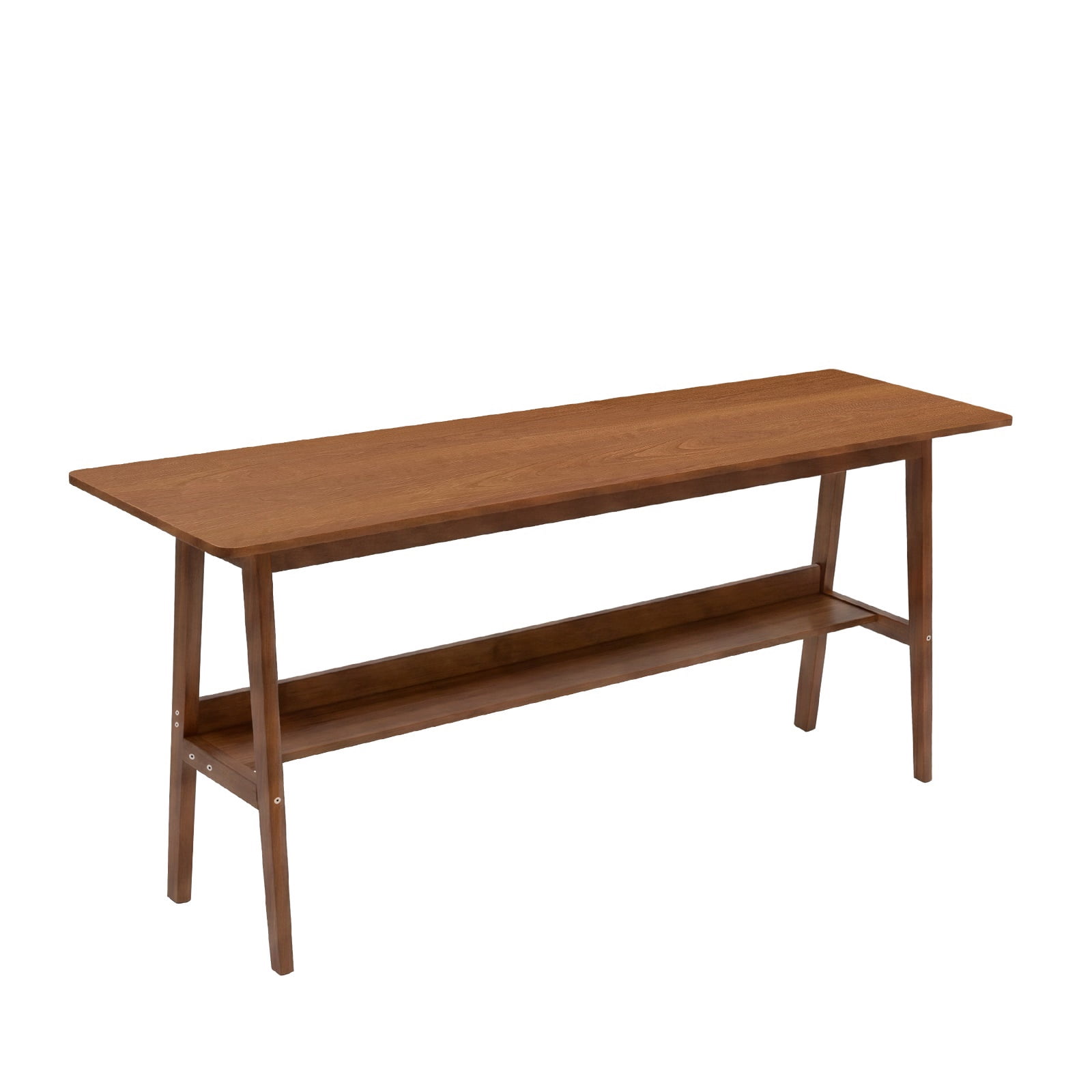 Hommoo 63 Inch Modern Walnut Two-Person Home Office Desk with Storage Shelf, Mid-Century Long Computer Workstation for Dual Monitor Setup, Walnut