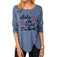 thumbnail image 1 of Blusa Estampado Cuello Redondo Dobladillo Irregular Botón Manga Larga Tops De Moda Para Mujer Azul L, 1 of 5