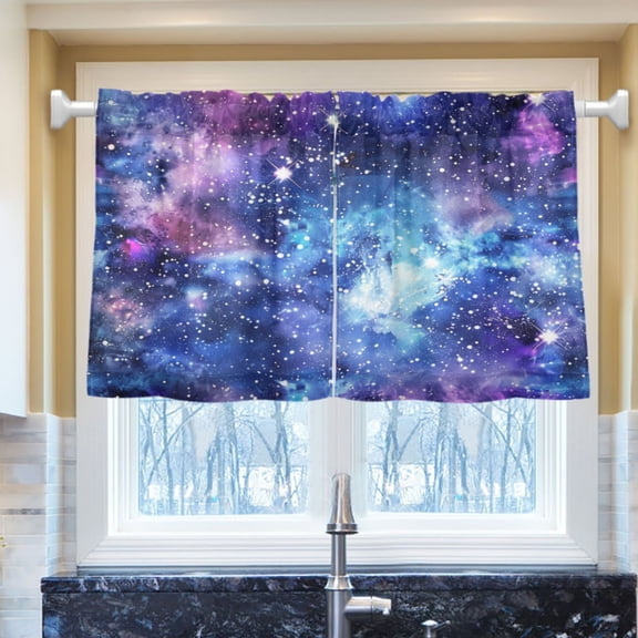 Ryvnso Brightly Glittering Shiny Galaxy Half Curtains Sets Tier 2 Panels Short Curtain Rod Pocket 27"W x 24"L
