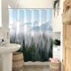 thumbnail image 4 of Cortina de ducha extra larga de 213 cm con diseño de bosque verde brumoso, árboles y montañas, tela impermeable, moderna cortina de baño con ganchos (Verde 3, 183 x 213 cm), 4 of 6