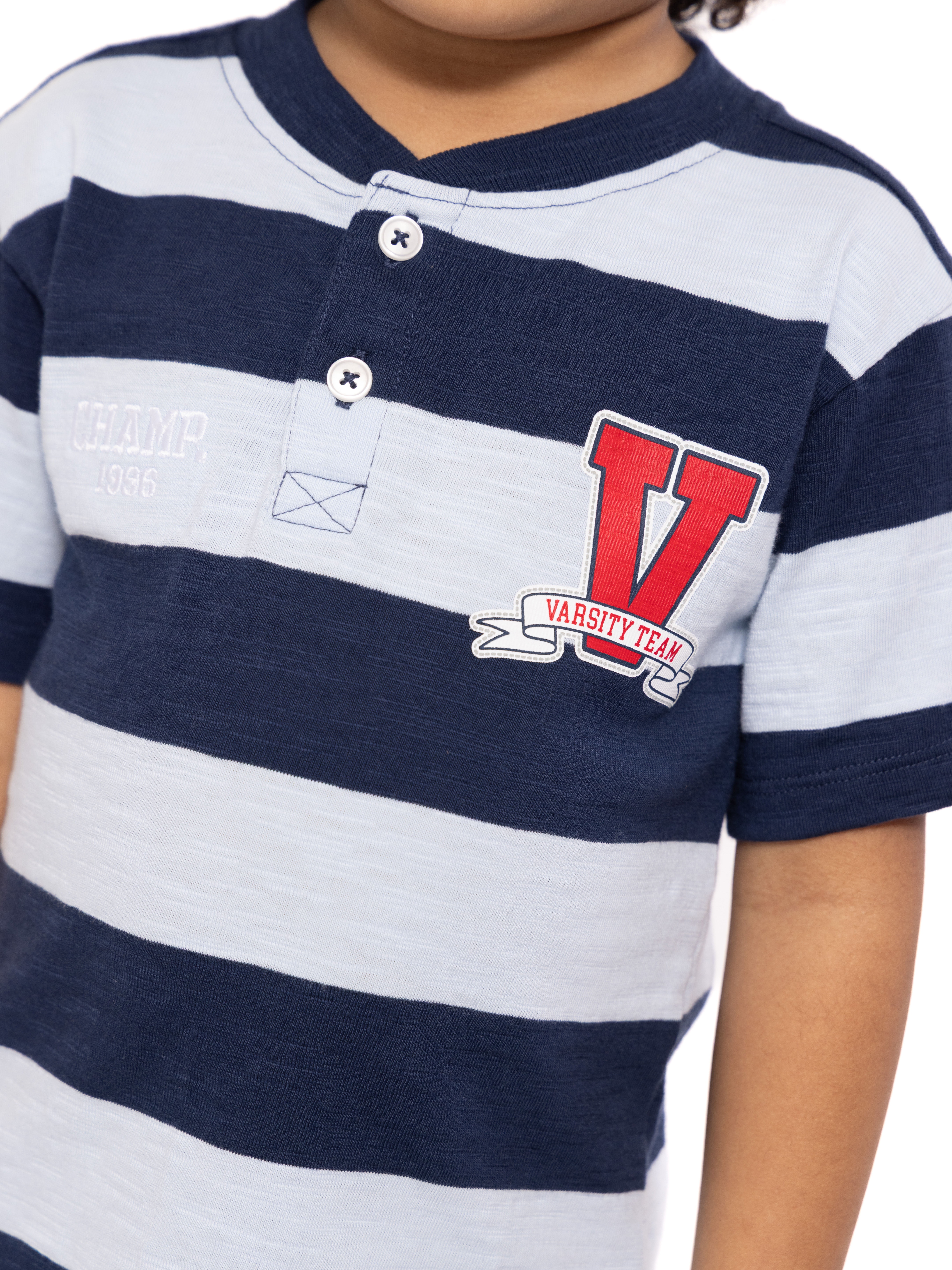 Wonder Nation Toddler Boy's Patriotic Short Sleeve Striped Henley T-Shirt, Sizes 12M-5T