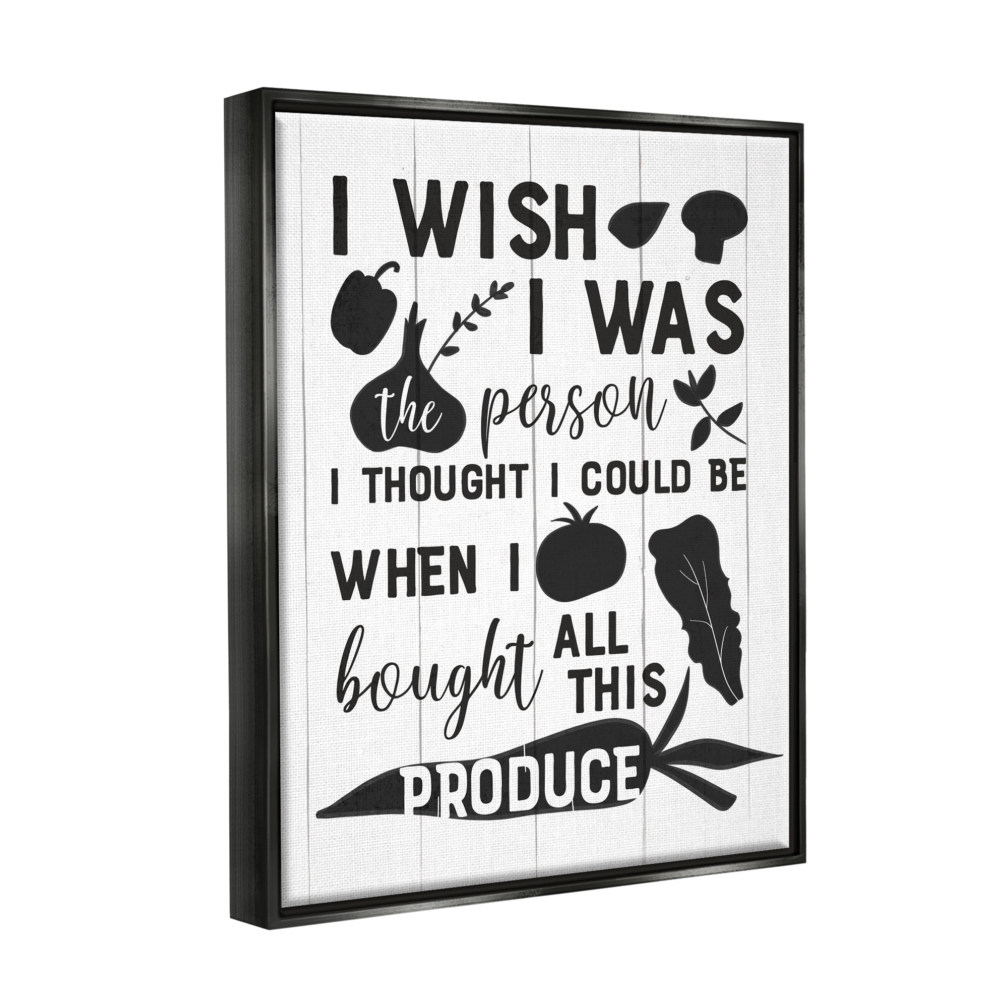 Stupell Industries Funny Cooking Produce Food & Beverage Painting Black Floater Framed Canvas Art Print Wall Art, 17 x 21