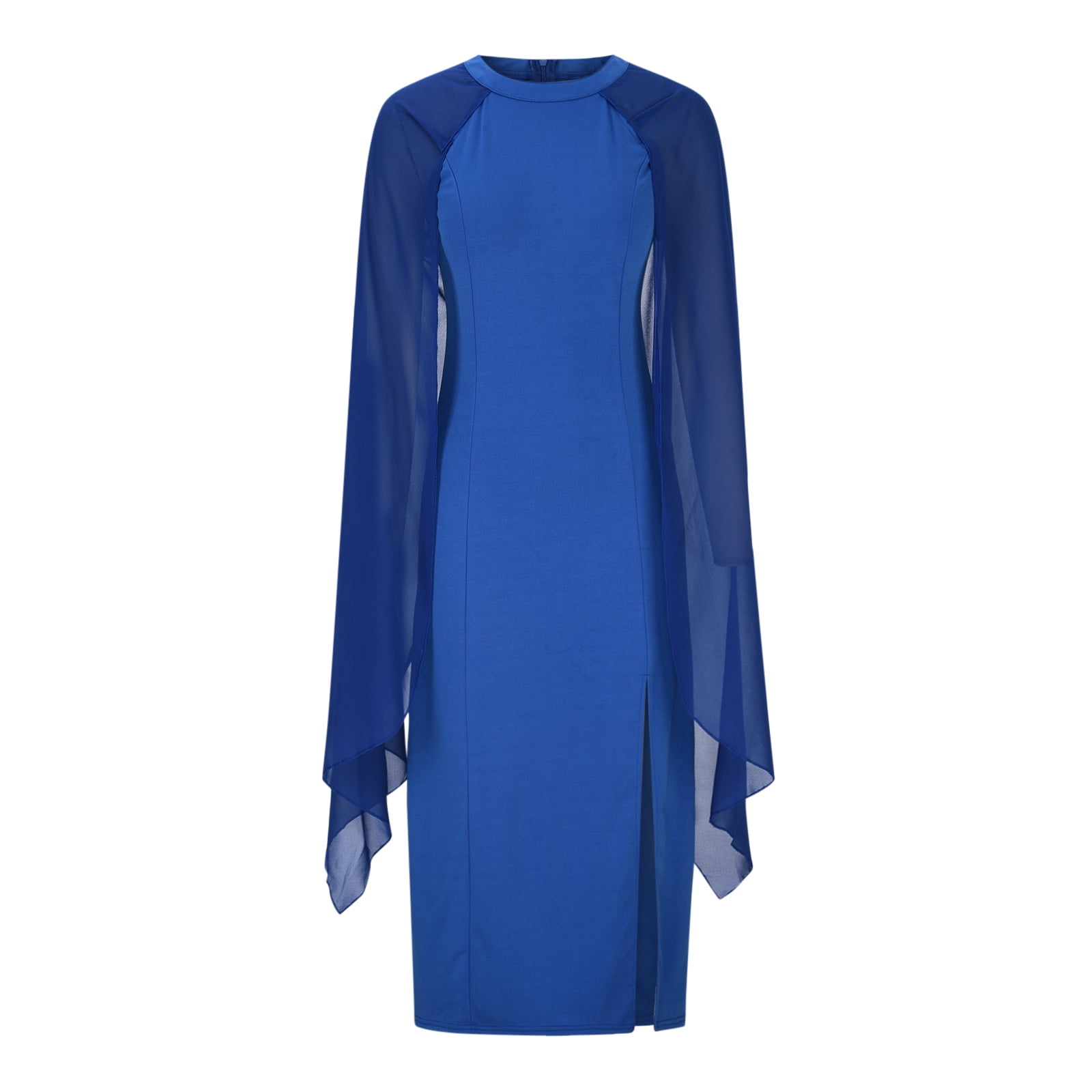 Evening Dress for Women Formal Maxi Cape Split Long Dress Plus Size Floor Length Party Maxi Gowns Elegant Classy (Large, Blue)