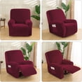 thumbnail image 5 of SHANNA Velvet Oversized Stretch Recliner Sofa Cover Furniture Cover 4 Pieces 1 Seat with Stretch Bottom and Side Pockets Washable,(Wine Red), 5 of 9
