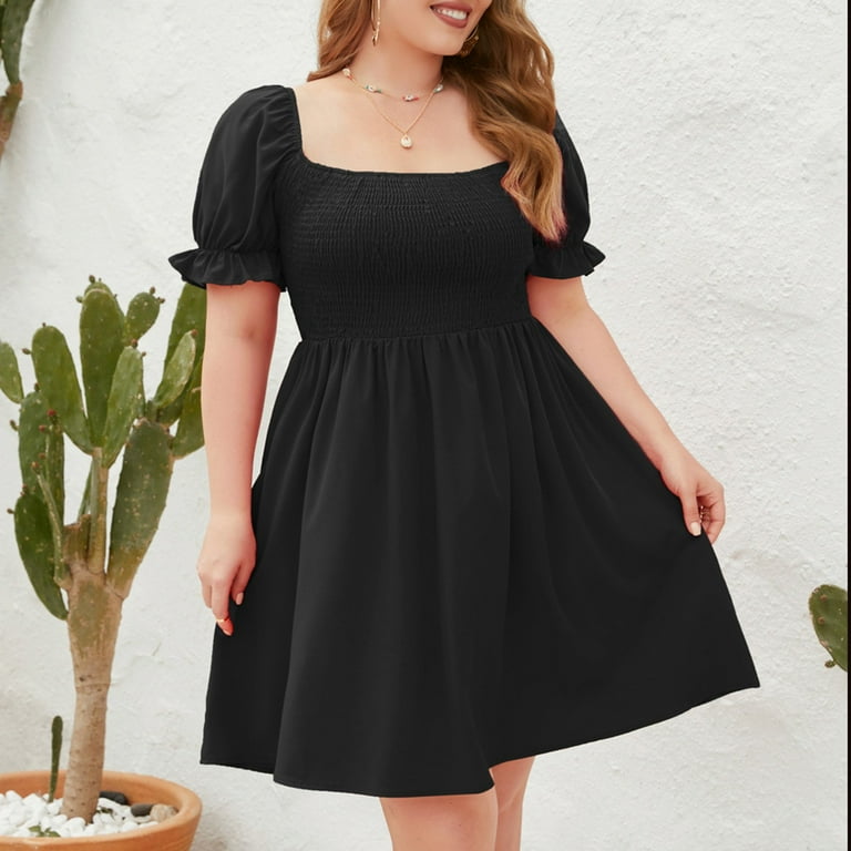 casual black dress plus size VillbeCoser Women's Plus Size Dress Long Sleeve V Neck A Line Mini Short Cocktail Summer Casual Dress Black-0XL at Amazon Women's Clothing store