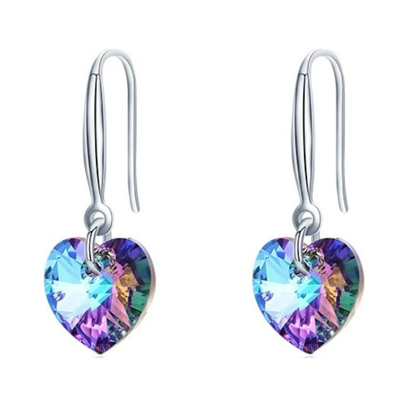 Bellitia Jewelry Crystal Heart Shape Drop Dangle Earrings for Women, Rose Gold/White Gold Plated 925 Sterling Silver Hook Hypoallergenic Jewelry