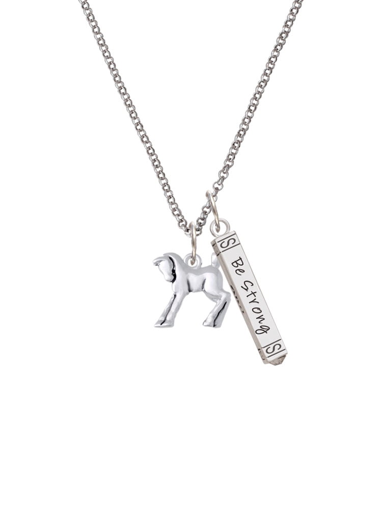Delight Jewelry Silvertone Equestrian Horse Silvertone Be Strong and Courageous Bar Charm Necklace, 23"