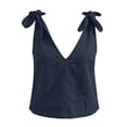 thumbnail image 5 of yoeyez Linen Tank Tops for Women Summer V Neck Sleeveless Tops Cute Tie Shoulder Bow Lightweight Fashion Beach Blouse Navy,L, 5 of 6