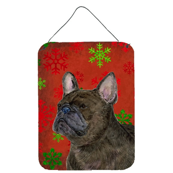 Carolines Treasures SS4726DS1216 French Bulldog Red and Green Snowflakes Holiday Christmas Wall or Door Hanging Prints