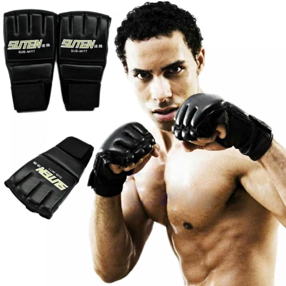 1 Pair Adult Boxing Gloves Half Finger Finger-separated PU Hand Protector Fitnes 
