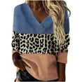 thumbnail image 1 of Pompotops T-Shirt Décontracté à Manches Longues pour Femmes Grande Taille Patchwork Léopard Col en V, 1 of 1