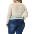 thumbnail image 3 of Agnes Orinda Women's Plus Size V-Neck Twist Knot Hollow Out Long Sleeve Top 1X Cream White, 3 of 6