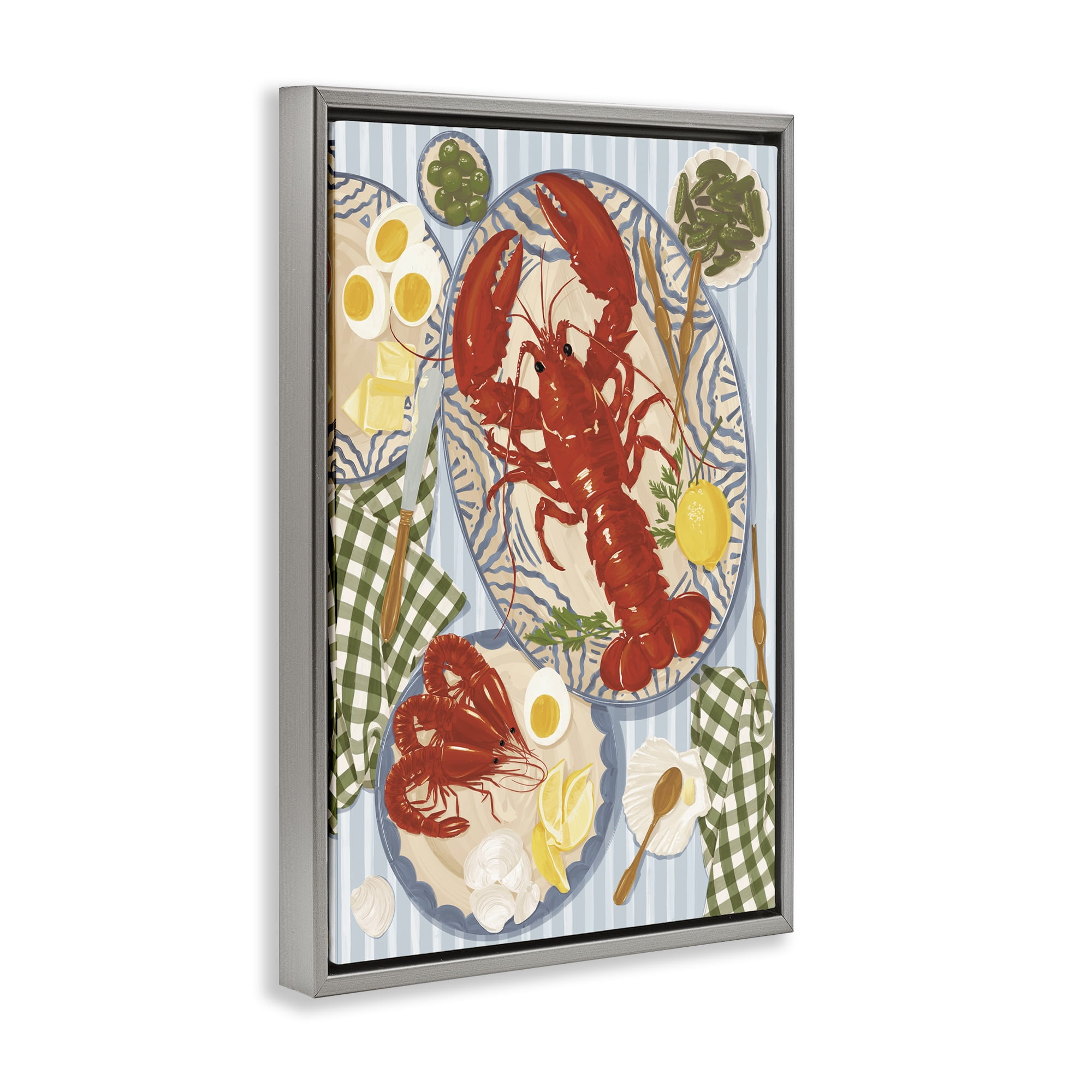 Stupell Industries Lobster For Lunch Platter Gray Framed Floater Canvas Wall Art, design by Vero Illustrates