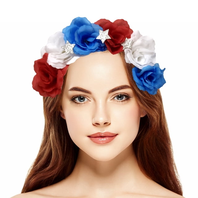 Accesorios para el cabello BuyWeekMX diadema con bandera estadounidense y flores