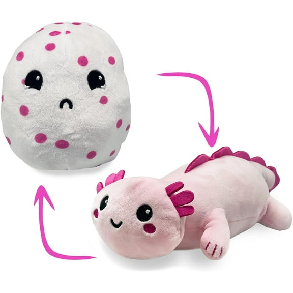Hatchkinz Reversible Axolotl to Egg Plushie | Happy   Sad | Show Your Mood | Stress Relief Plush 8"