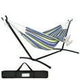 thumbnail image 1 of ZenSports 450lbs Portable Brazilian Double Hammock W/9FT Stand & Carrying Bag Outdoor Indoor, Blue Stripes, 1 of 10
