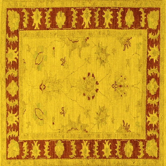 Ahgly Company Machine Washable Indoor Square Oriental Yellow Traditional Area Rugs, 6' Square