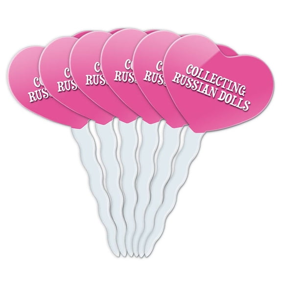 Collecting Russian Dolls Heart Love Cupcake Picks Toppers - Set of 6