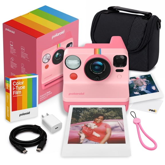 Polaroid Now Generation 3 i-Type Instant Camera Pink | Two-Lens Autofocus, Double Exposure, Self-Timer, USB-C | 8 Film Exposures + Camera Bag + USB-C Cable + Cleaning Cloth