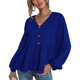 thumbnail image 1 of Blusa de mujer de manga larga de color puro con cuello en V y decoración de botones con dobladillo con volantes para el hogar Royalblue L, 1 of 8