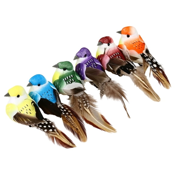 6Pcs Artificial Bird Clip Ornaments, Mini Bird Figurine Clips, Decorative Branch Bird Clips, Fake Bird Craft Decorations, Clip On Bird Ornament Set for Floral Wreath Garden Wedding Home DIY Decor