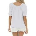 thumbnail image 2 of Square Neck Womens Casual Puff Half Sleeve Tops Pleated T Shirts, 2 of 4