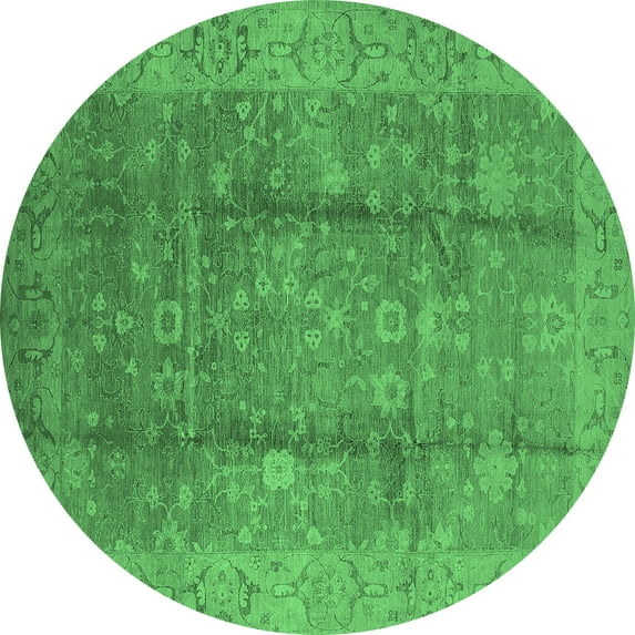 Ahgly Company Indoor Round Oriental Emerald Green Industrial Area Rugs, 7' Round