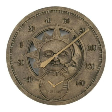 Consumer Products 850-0051 Thermometer/Clock with Sun and Moon 12"