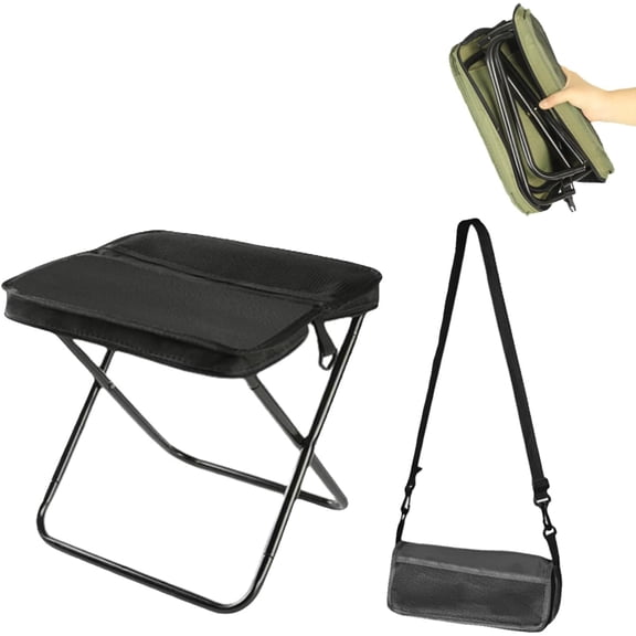 Foldable Backpack Stool, Mini Camping Collapsible Stool, Small Foldable Fishing Chair, Lightweight Outdoor Seat with Adjustable Strap, Portable Camping Stools & Collapsible Chair Black S